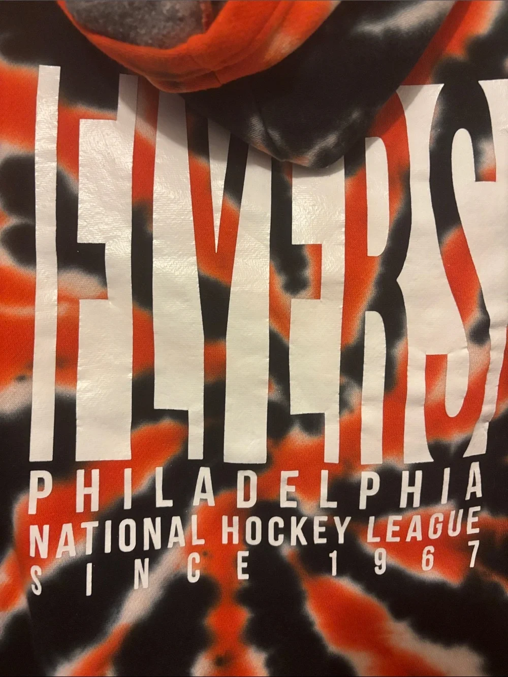 NHL Philadelphia Flyers Orange Black White Tie-Dye Hoodie Youth Large (14-16)